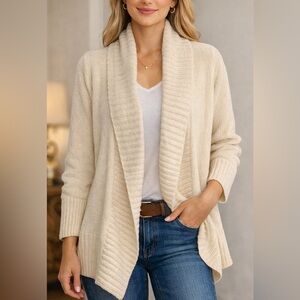 Seven7 Cream Chenille Open Front Cardigan Sweater M Soft Cozy Ribbed